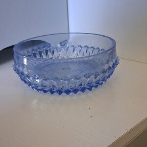 Blue Glass Bowl with Diamond Pattern